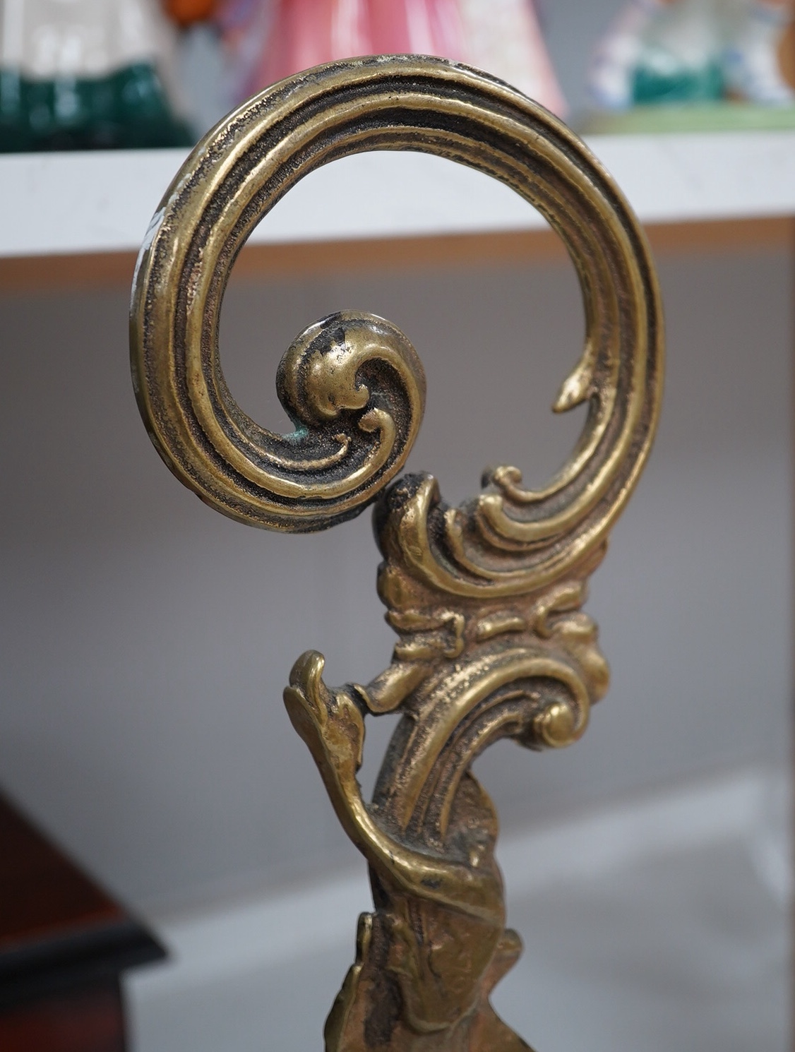 A Victorian style brass cherubic doorstop, 49cm high. Condition - some scratches to base.